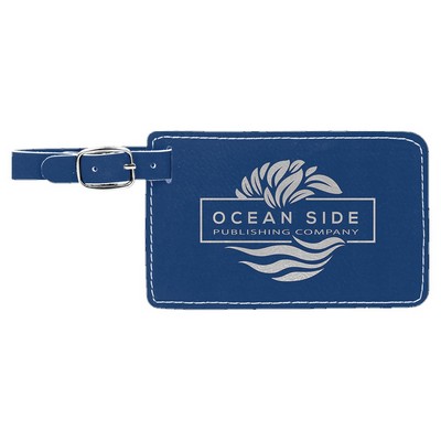 Luggage Tag, Blue Faux Leather, 4 1/4" x 2 3/4"