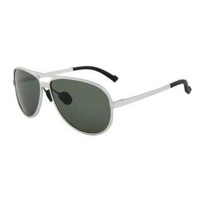 Sunglasses - Dark Green Lenses - Metallic Gray Frame