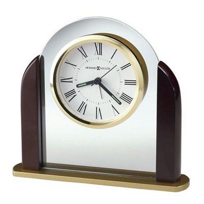 Rosewood and Glass Arch Table Alarm Clock with Brass Accents 6.25" tall v 6.75" wide