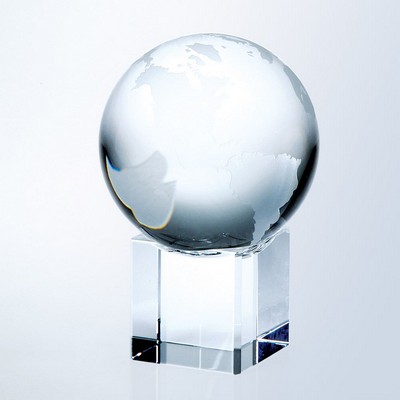 World Globe w/Cube Base Optic Crystal Award - Medium