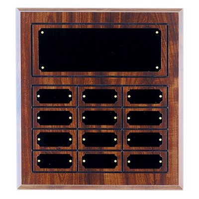 Cherry Finish Completed Perpetual Plaque with 12 Plates (11 3/4" x 12 3/4")