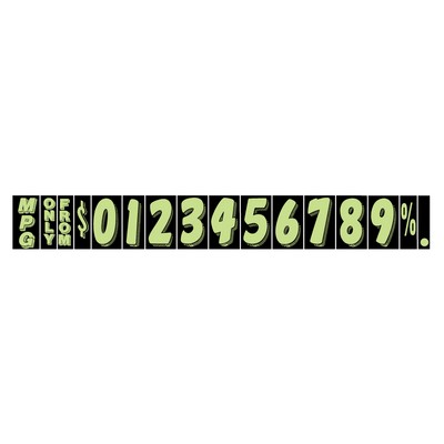 7 ½" Fluorescent Chartreuse & Black Windshield Number Decals (Set of 12)