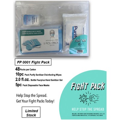 Fight Pack ( including 5pc Disposable Masks, 2oz Bottle Hand Sanitizer, 10pcs Disinfecting Wipes )