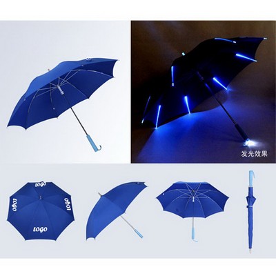 Rib Light up LED Umbrella with White Flashlight