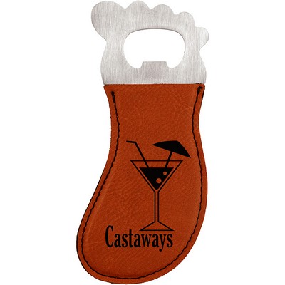 Rawhide Leatherette Foot-Shaped Bottle Opener with Magnet, Laserable