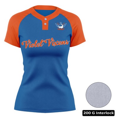 Women's Sublimation 2-Button Baseball Jersey - 200G Interlock