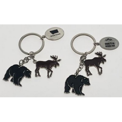 Bear & Moose Charm Key Tag