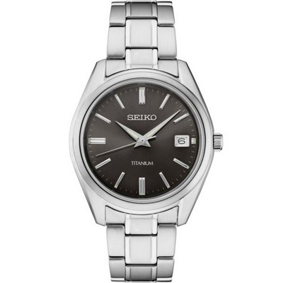 Seiko Men's Silver-Tone Watch with Black Dial