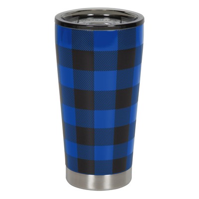 Texture Printed 16oz Blue Plaid Tumbler with Smoke Cap