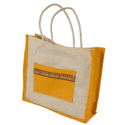 Jute Fiber/Burlap Bag with Thin Rope Handles (12"x3.5"x11")