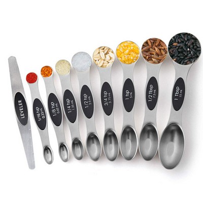 Measuring Spoons Set of 9 Stainless Steel Stackable Dual Sided Teaspoon Tablespoon for Dry & Liquid