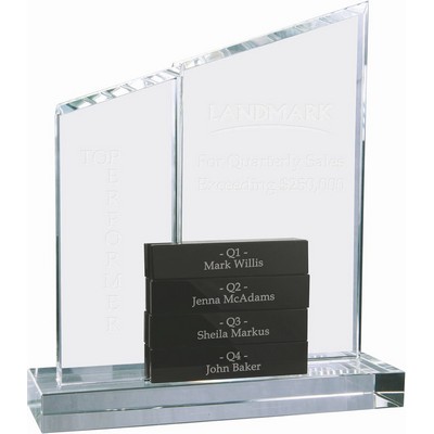 8" x 9" Crystal Perpetual Standup Plaque with 4 Black Crystal Blocks