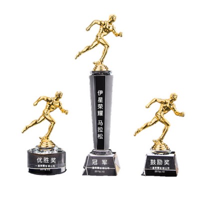 Gold-Plated Creative Runner Trophy With Crystal Base