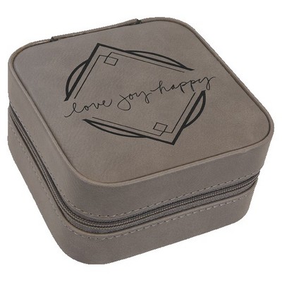 Faux Leather Travel Jewelry Box, Gray, 4x4"