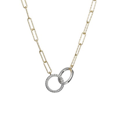 Charles Garnier Sterling Silver "PAPERCLIP" with Diamondlite Circles Necklace - Silver & Gold