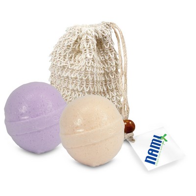 Loofah Bag with 2 Bath Bombs & Hang Tag