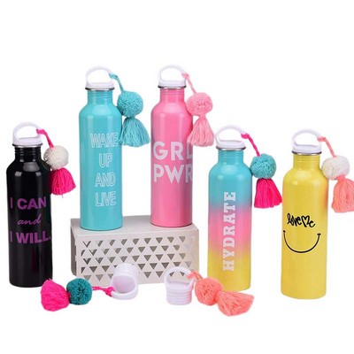 Single Layer Tassel Stainless Steel Water Bottle 27oz.