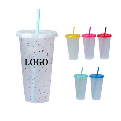 24 Oz. Color Changing Plastic Straw Tumbler