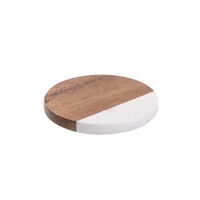 4" Round Acacia Wood and Marble Coaster