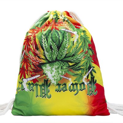 3D Coloured Drawing Knitted Polyester Drawstring Backpack