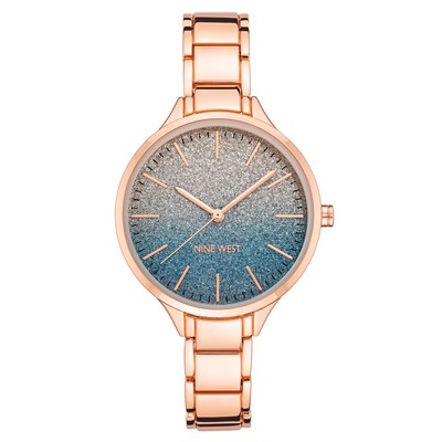 Nine West® Women's Blue Glitter Ombre Dial w/Rose Gold Bracelet Watch