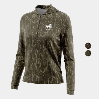 Mossy Oak® Women's 4.4 Oz. Polyester Interlock Pullover Half Zip Hoodie