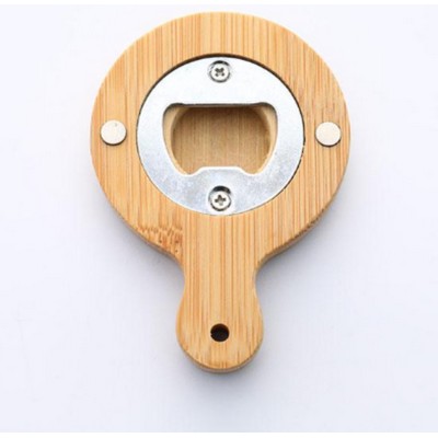 Pan Shape Bamboo Bottle Opener With Fridge Magnet