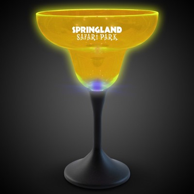 Yellow Neon LED Pad Printed Margarita Glasses