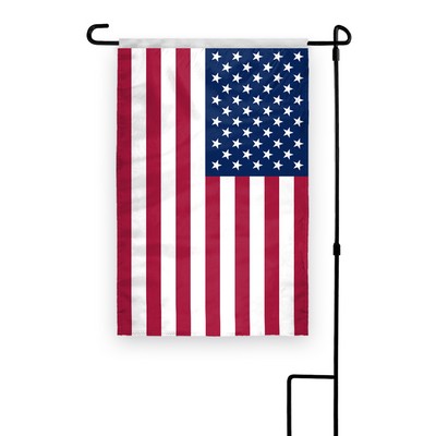 Embroidered USA garden flags measuring 12" x 18" with a 1" sleeve that's open on both ends.