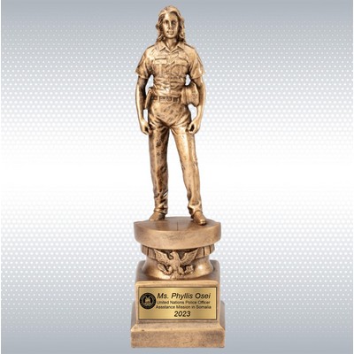 13" Premium Gallery Sculpture Golden American Hero Policewoman Resin Trophy Award