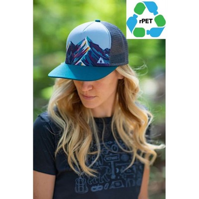 Mesh Flat Bill Cap rPET Recycled 100% Polyester Sublimation Crown Trucker Hat