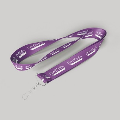 1" Purple custom lanyard printed with company logo with Jay Hook attachment 1"