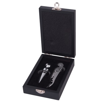 Stainless Steel Wine Opener & Stopper Set in a Wood Case