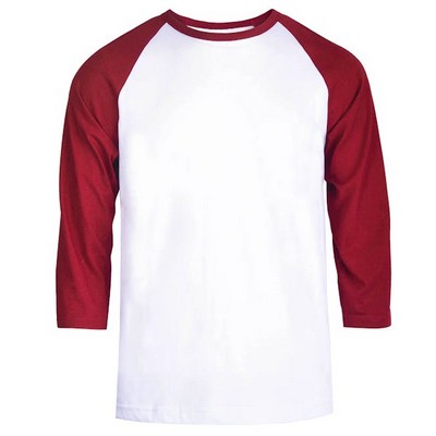 Men's 3/4 Sleeve Baseball T-Shirt - Small, Burgundy/White (Case of 20)