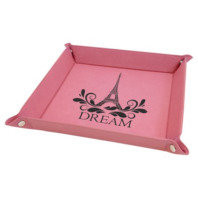 9" x 9" Pink Laserable Leatherette Snap Up Tray with Silver Snaps