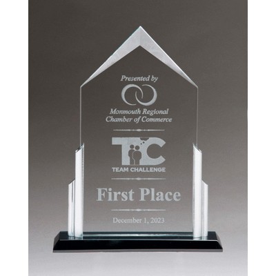 Tidal Series Glass Award w/ Silver Background & Clear Glass Base (7 " x 9-1/2 ")