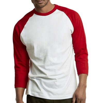 Men's 3/4 Sleeve Baseball T-Shirt - Medium, Red/White (Case of 20)