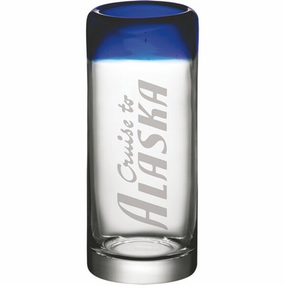 Deep Etched or Laser Engraved Acopa Tropic 3 oz. Shooter Glass with Blue Rim