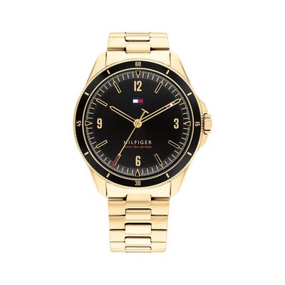 Tommy Hilfiger® Men's Ionic Plated Gold Plated Watch w/Black Dial