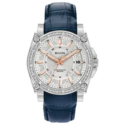 Bulova® Ladies Diamond Dial Precisionist w/Blue Croco-Embossed Leather Strap