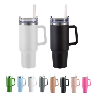 40 Oz Vacuum Stainless Steel Tumbler With Handle Straw Travel Mug