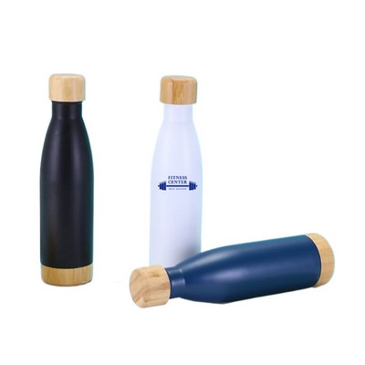 17 Oz Double Wall Stainless Steel Cola Water Bottle with Bamboo Lid