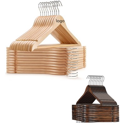 Natural Wood Suit Hangers with Non Slip Pant Bar