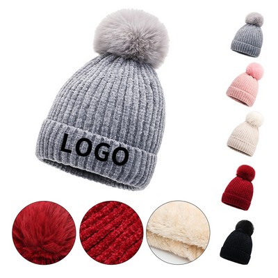 Cozy Cable Knit Cap with Pompom