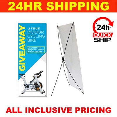 24HR quickship - Medium Size X-Stand with 13 Oz. Economy Vinyl Banner & Stand. Full Color. 32x71