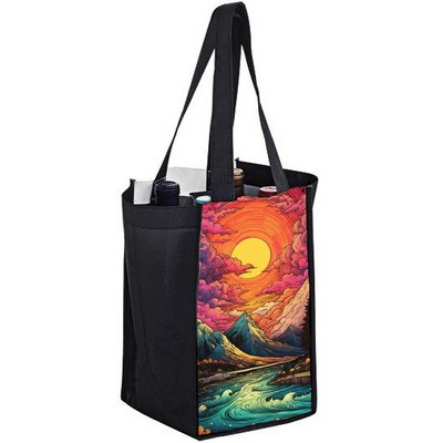 Sublimated PET Non-Woven 4 Bottle Tote Bag w/ Gusset - 2 Sided (7" x 12" x 7")