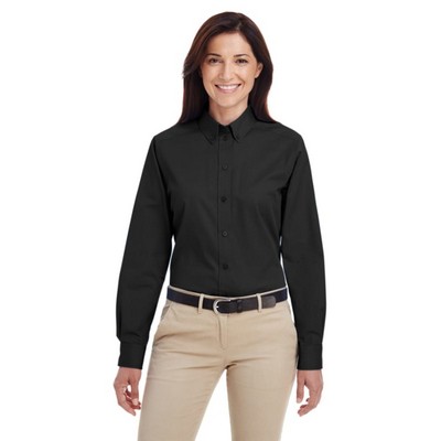 Harriton Ladies' Foundation 100% Cotton Long-Sleeve Twill Shirt With Teflon™