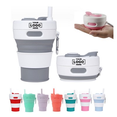 15.2oz Travel Silicone Folding Coffee Cup With Carabiner