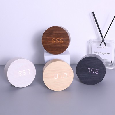 LED Smart Sound Control Wooden Alarm Clock