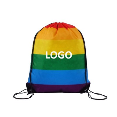 Large Rainbow Drawstring Backpack